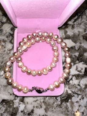 🌸PINK FRESH WATER PEARL /STERLING SILVER EASY CLASP NECKLACE